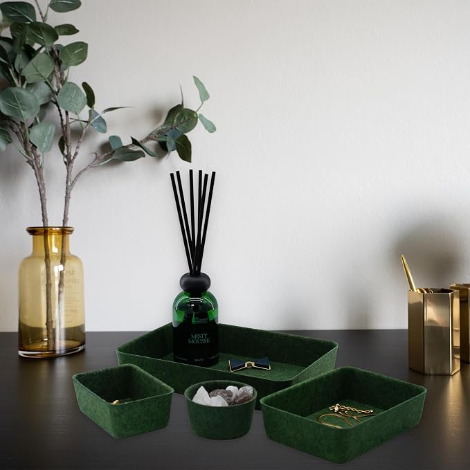 Welaxy Felt Desk Drawer Organizer Tray 7pc Storage Bin Minimal Forest Green - Image 4