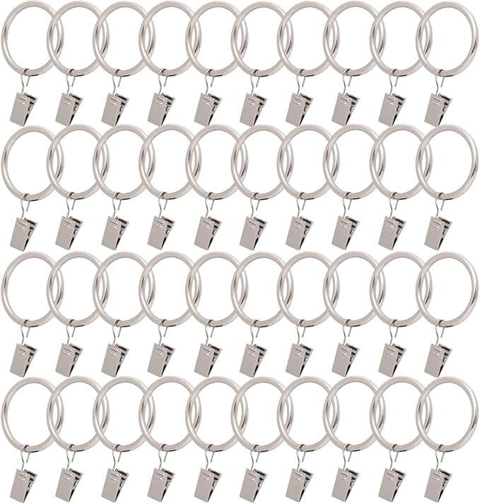 40 Pack Curtain Rings with Clips, Window Clip Rings Curtain Hooks Hangers Clip by Azmoncy