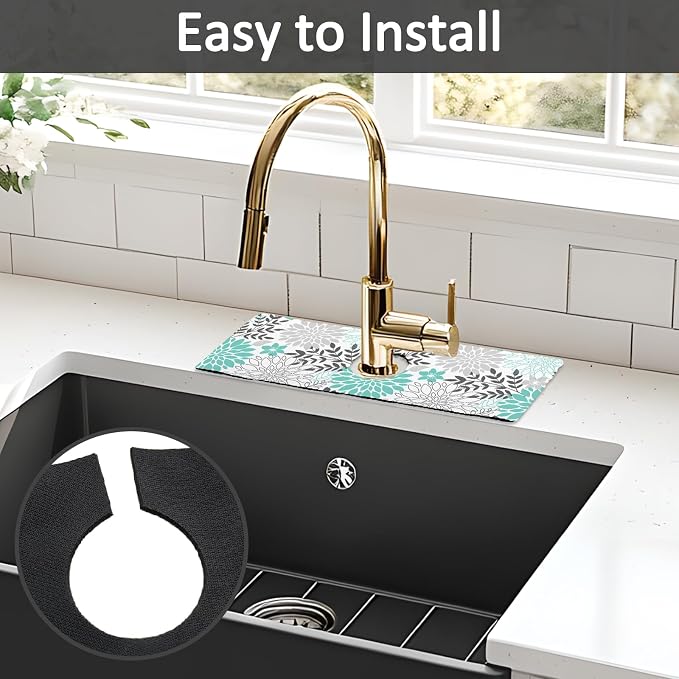 15" X 5.5" Kitchen Sink Splash Guard Faucet Mat Floral Super Absorbent Fast - Image 5
