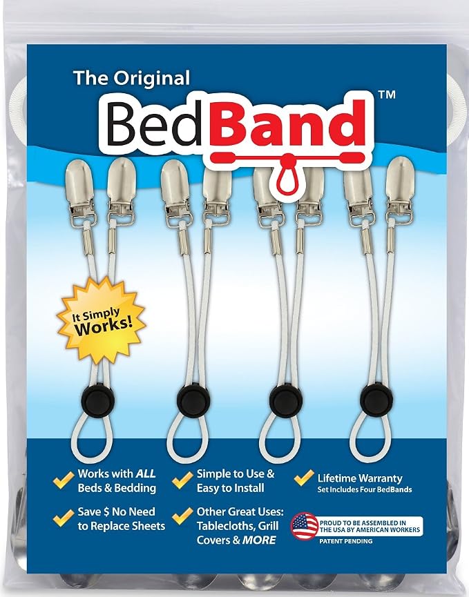 Bed Band- White. Original Bed Sheet Holder Straps by BEDBAND