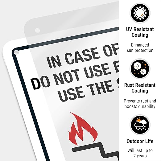 in Case of Fire Do Not Use Elevator Use The Stairs Bilingual Sign, Fire Safety Sign, 10x7 Inches, 55 mil Thick HDPE (high Density polyethylene), Made in USA