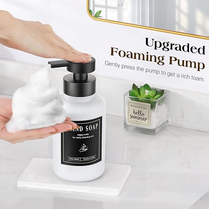 Luxspire Glass Foaming Soap Dispenser 15oz Hand Soap Bottle, 2 Pack | Anti-drip - Image 2