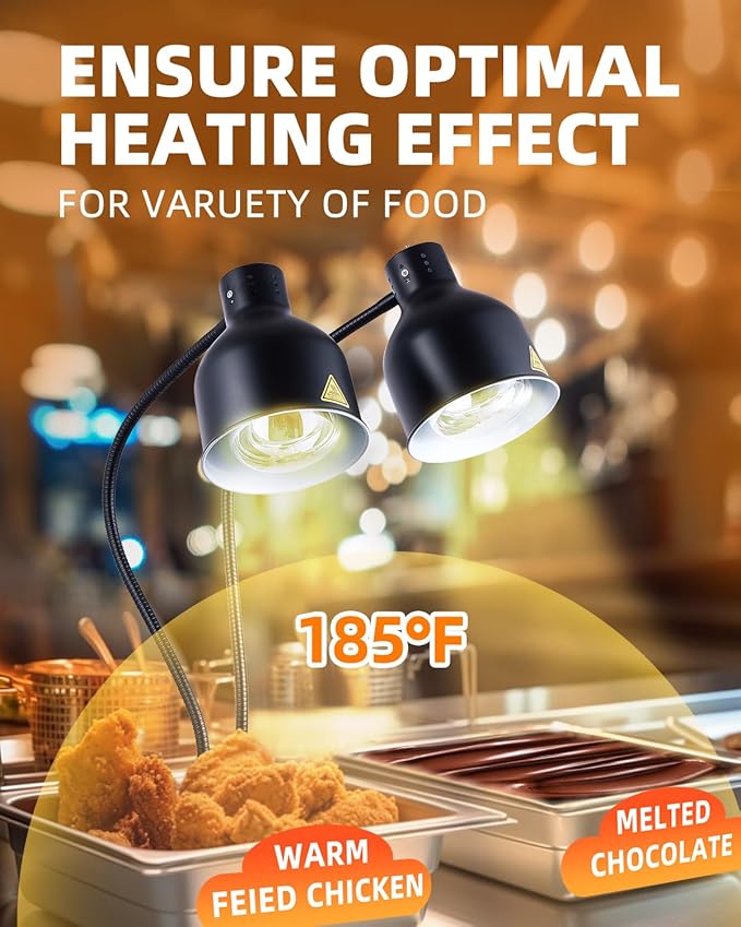 Food Heat Lamp: [Rapid-Heating Bulbs Included] [Steady Heating] Commercial Food Warmer Lamp, Electric Heat Lamp for Food Catering Food Warming Lamp for Buffet Parties (Painted Black, 32" (2-Head))