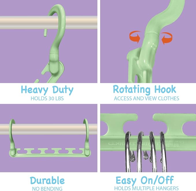 Max Space Saving Hangers, 360° Hooks, Pastel Green | Assembled cascading hangers - Image 3