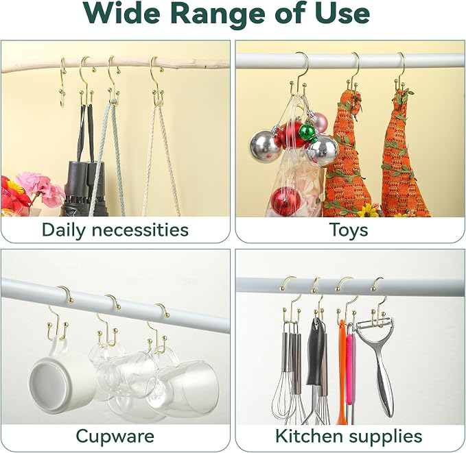 Shower Curtain Hooks, Durable Gold Shower Curtain Hooks, Double Glide Shower - Image 7