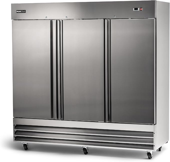PEAKCOLD 3 Door Commercial Refrigerator - 72 Cubic Ft, 81" Wide Stainless Steel Reach-In Commercial Refrigerator with White Internal Lighting - Freestanding Industrial Fridge