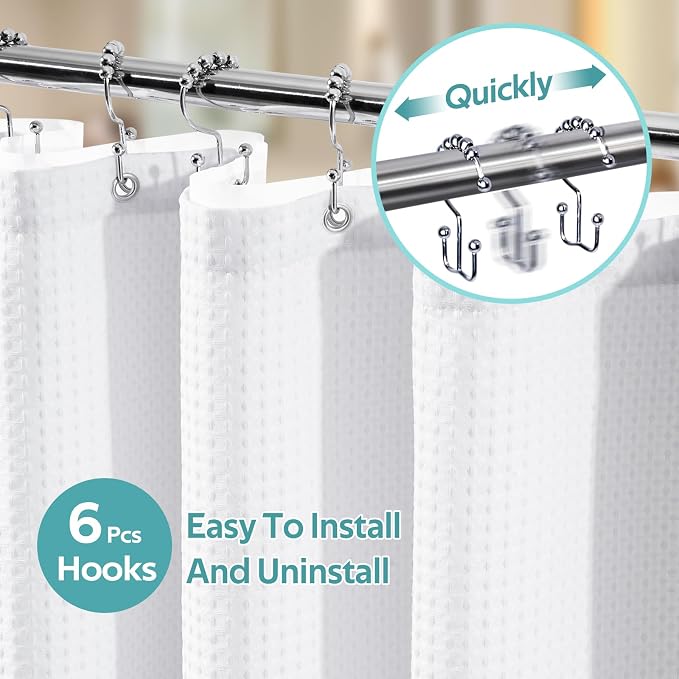 Vipfree 3 in 1 Shower Curtain Set, Waffle Shower Curtain and Liner Set - Image 2