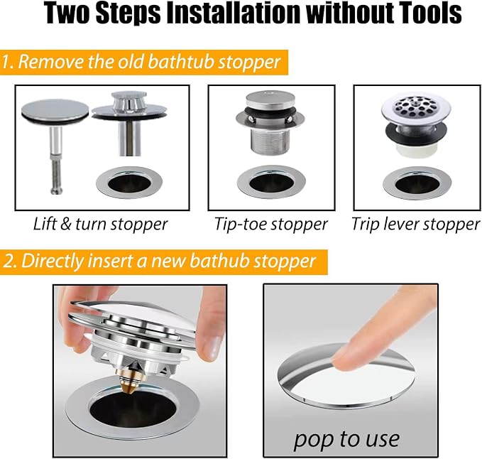 Anlige Bathtub Drain Stopper, Pop Up Tub Stopper and Cover, Bottom - Image 4
