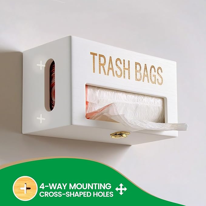 Large White Bamboo Trash Bag Holder - Image 7