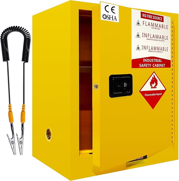 30 Gallon Flammable Storage Cabinet, 35×23.23×18in Galvanized Steel Safety Storage Cabinet, Adjustable Shelf Fireproof Cabinets, Flammable Liquid Storages Cabinets for Industrial and Home Use, Yellow