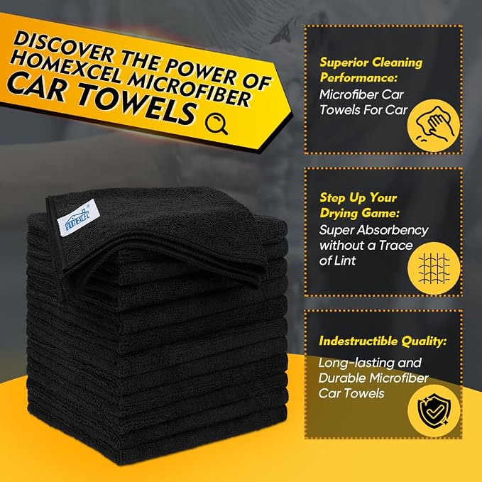 HOMEXCEL Black Microfiber Cleaning Cloth 400 Pack, 11.5 x 11.5 inch Bulk Shop - Image 2