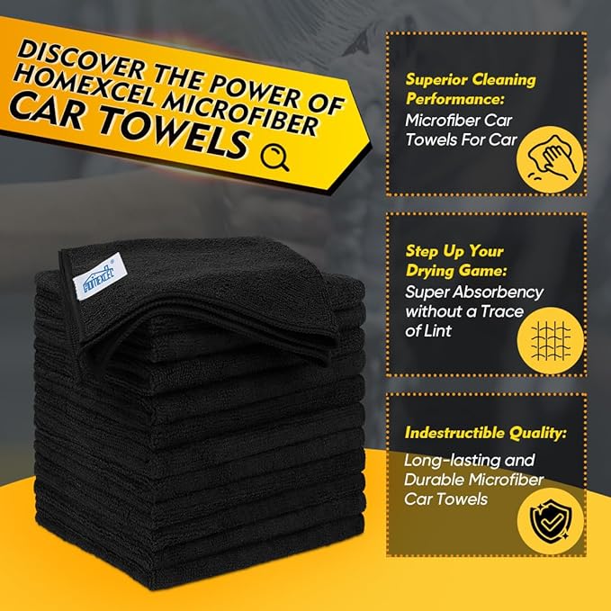 HOMEXCEL Black Microfiber Cleaning Cloth 200 Pack, 11.5 x 11.5 inch Bulk Shop - Image 2