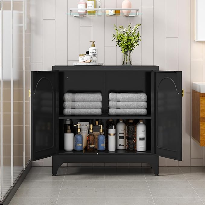 Metal Sideboard Buffet Cabinet with Storage,33 Inch Coffee Bar Cabinets with Adjustable Shelf, Black Kitchen Pantry Cabinet for Dining Room, Living Room