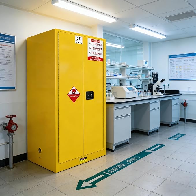 392 Gallon Flammable Liquid Storage Cabinet Fireproof Metal Cabinet with 3 Point Lock, Adjustable Shelves for Industrial, Scientific, Warehouse Use Yellow