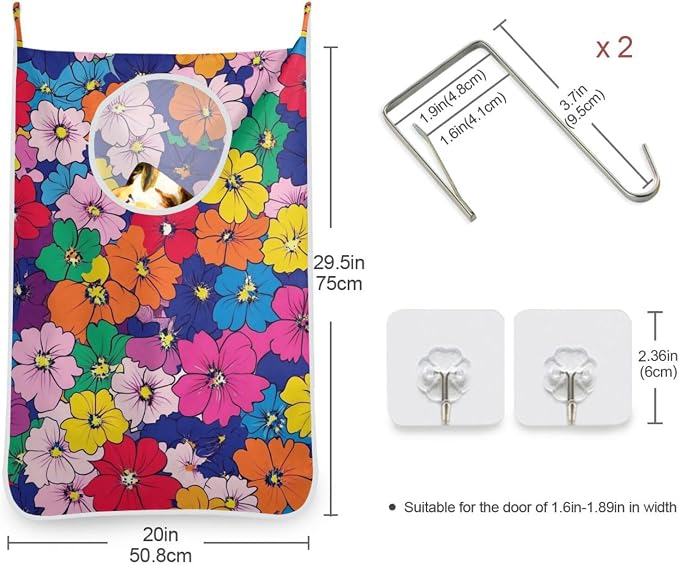 Hanging Laundry Hamper with Stainless Steel Hooks, Oxford Fabric Printing Door - Image 3