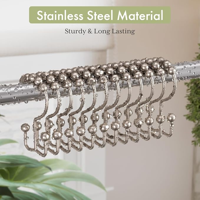 Shower Curtain Hooks Rings, Stainless Steel Shower Curtain Rings, Matte Nickel - Image 3