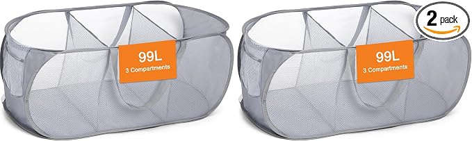 Durable Collapsible Foldable Pop Up Laundry Hamper, Sturdy 3 Compartments by Bemkoo