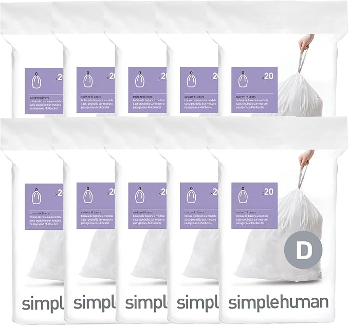 simplehuman Code D 200 Count Custom Fit Liners, Drawstring Kitchen Trash Bags by Unknown