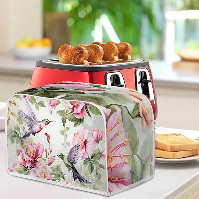 Hummingbird Flower Print Toaster 4 Slice Cover Appliance Dust-proof Cover Fingerprint Protection for Kitchen Small Appliance