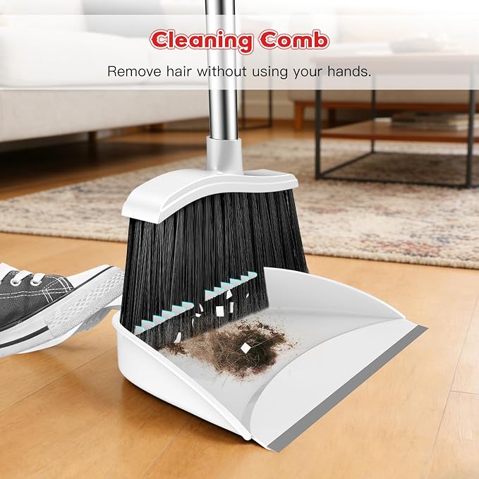 Broom and Step-on Dustpan Set, 59-in Adjustable Long Handle Broom - Image 3