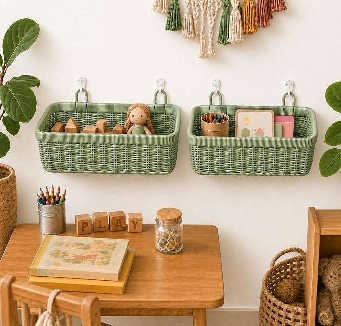 AceList Wall Hanging Basket, Boho Style Hand-Woven Hanging Storage Baskets - Image 3