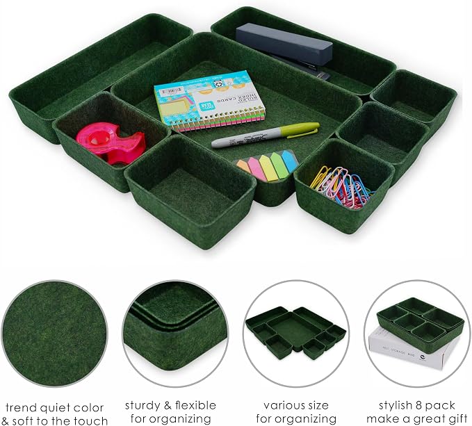 Desk drawer organizer bins shallow trays felt storage desktop box - Image 5
