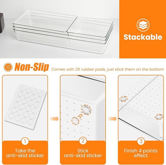 18 Pcs Large Size Clear Drawer Organizer Set, Acrylic Non Slip Non Cracking - Image 3