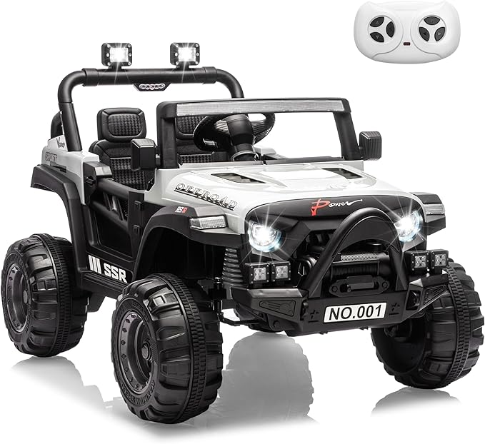 12V Kids Ride on Car, Electric Ride on Truck w/Parent Remote, Spring Suspension, Bluetooth Music, LED Light, 4.1Mph Max Speed, 3 Speeds, Battery Powered Vehicles for Kids Toddler Age 3-8, White