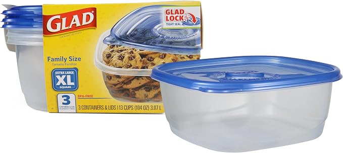 Glad GladWare XL Square Food Storage Containers, 104 Oz, dishwasher-safe by GladTrashFoodStorage