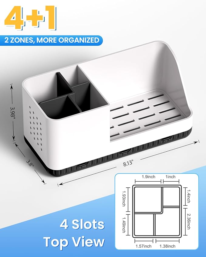 Toothbrush Holder Bathroom Counter Organizer & Storage Detachable | Anti-Slip - Image 3