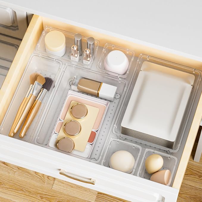 SpaceHacks 15 PCS Plastic Drawer Organizer Set, Drawer Storage Trays | 4-Size - Image 7