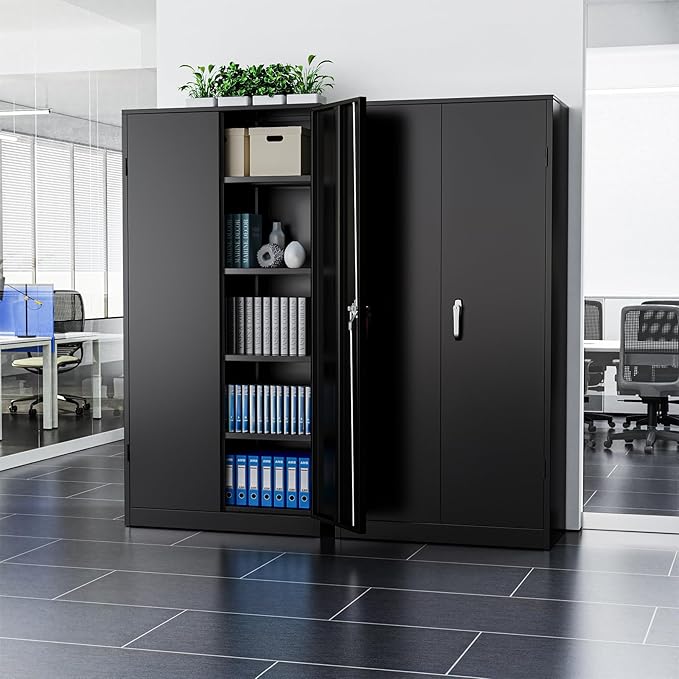 Crownland 72" Lockable Metal Storage Cabinet, Garage Storage Cabinets, High Office Cabinet with Adjustable Shelves for Home Office, Pantry,Garage, File(Balck)