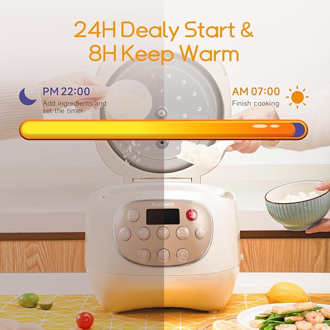 Joydeem Mini Ceramic Rice Cooker, 2.5 Cups Uncooked Rice Cookers with Pure Ceramic Inner Pot, Healthy & PFOA Free, 1.2L/1.3 qt, DFB-C120