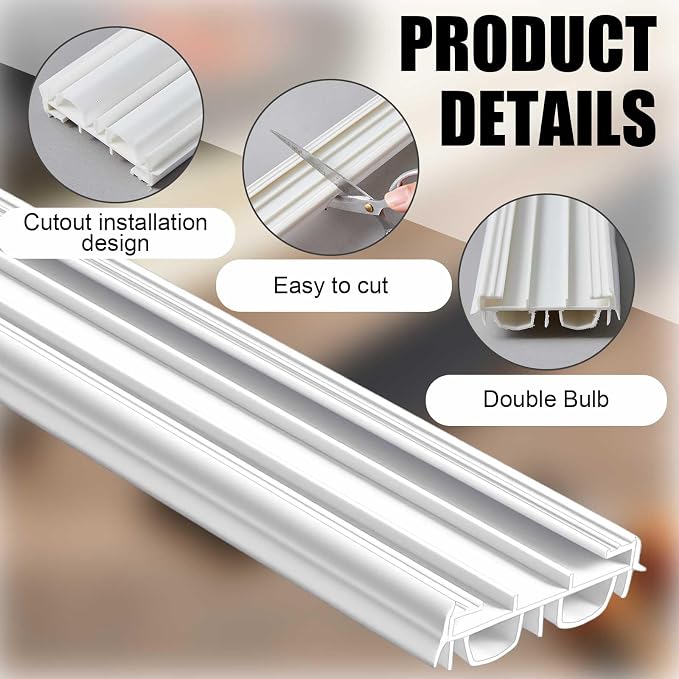 Pushglossy 2 Pcs 36" Kerf Door Sweep Double Bubble Slide on White | 1-3/4" Wide - Image 3