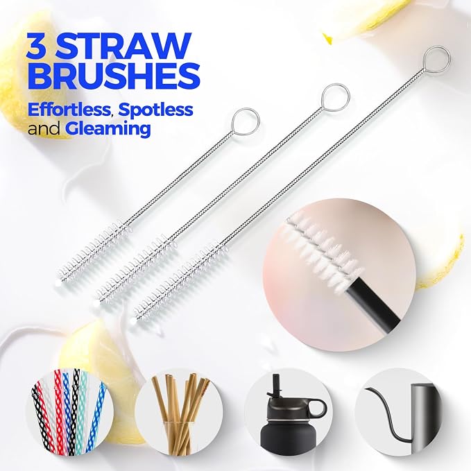Holikme 6 Pack Bottle Brush 14" Stainless Steel Straw Cleaner Brush, 3 Straw - Image 5