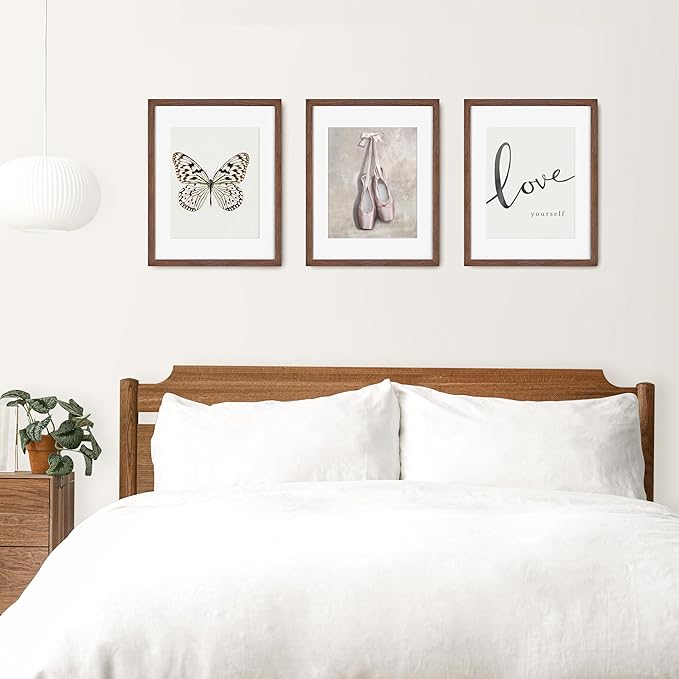 Fun Memories 11x14 Wood Picture Frame, Set of 3, Natural Oak Frame 11 x 14 with Tempered Glass, 8x10 Matted to Wood, Farmhousr Rustic Wooden Poster 11x14, Walnut Color