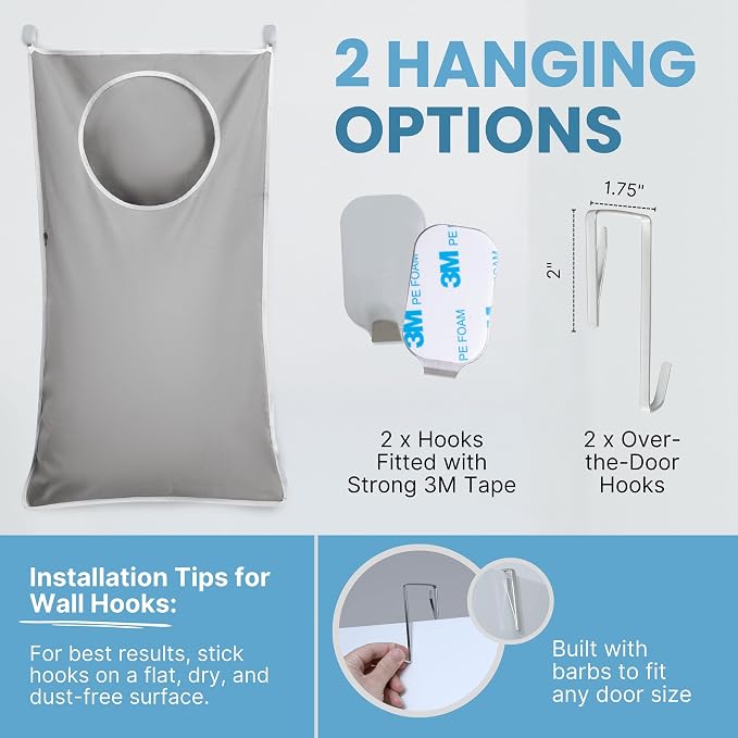 Hanging Laundry Hamper Bag XL 40x22", Space Saving over the Door Storage Bags - Image 6
