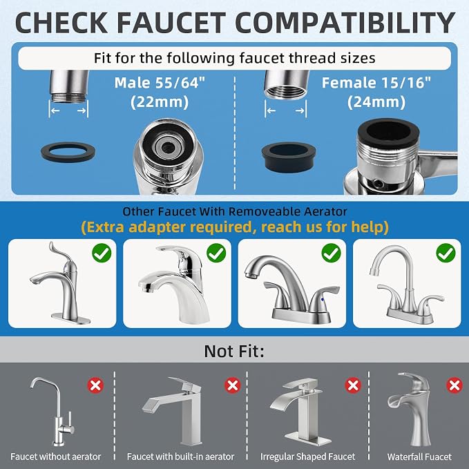 CECEFIN Sink Filter for Bathroom/Kitchen Water Faucet Extender, 1080 Swivel | - Image 5