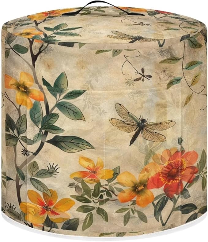 Dragonfly Yellow Flower Air Fryer Cover Dust Cover Compatible with Instant Pot Dust Protection Kitchen Appliance Cover Pockets Halloween Gifts for Kitchen Decor
