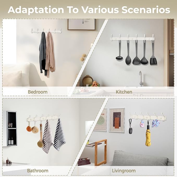 Wall Mount Coat Rack 1 Pack, Smooth Hook Edges, Screw Installation, Double - Image 7