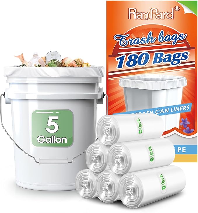 5 Gallon 180 Counts Small Clear Trash Bags Garbage Bags by RayPard, 18-20 Liter by RayPard
