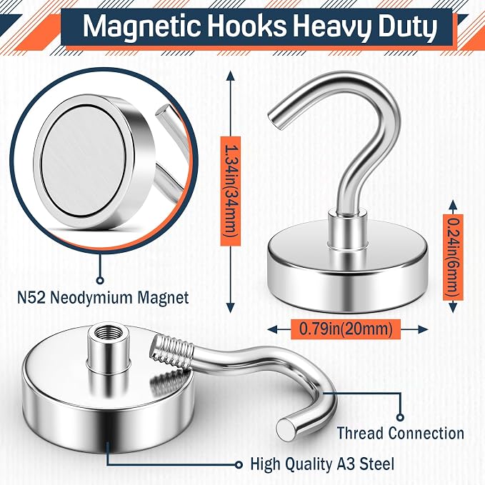FINDMAG 20 Pack Magnet Hooks, 50LB+ Magnet Hooks Heavy Duty - Image 7