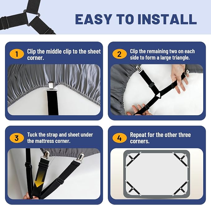 Adjustable Bed Sheet Straps, Elastic Fasteners - Image 4