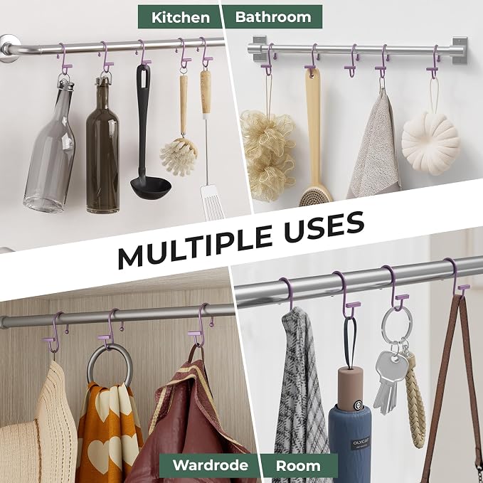 Purple Shower Curtain Hooks, Bathway Shower Curtain Rings Rust Proof, T-Bar - Image 7