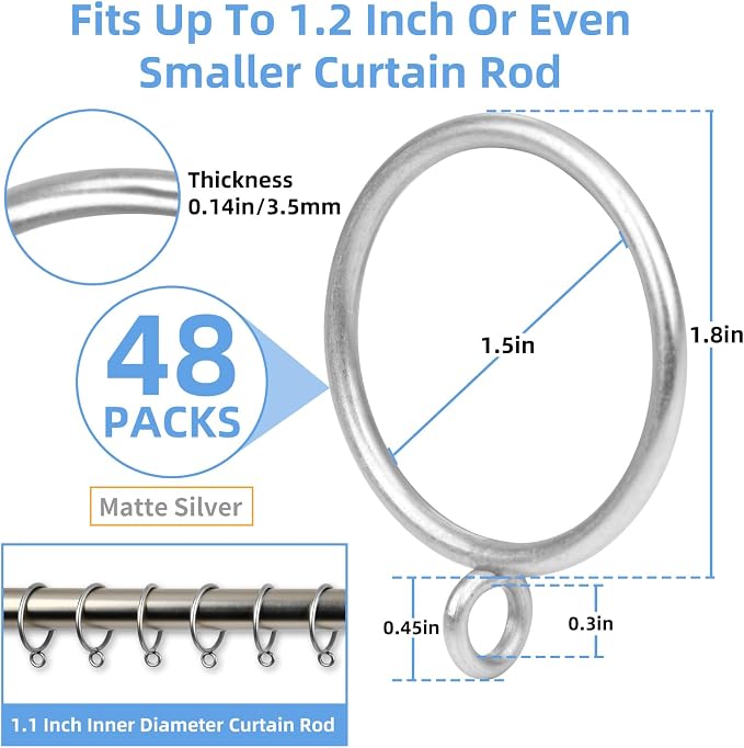Curtain Rings with Eyelets, 48 Pack Metal Drapery Rings - Image 2