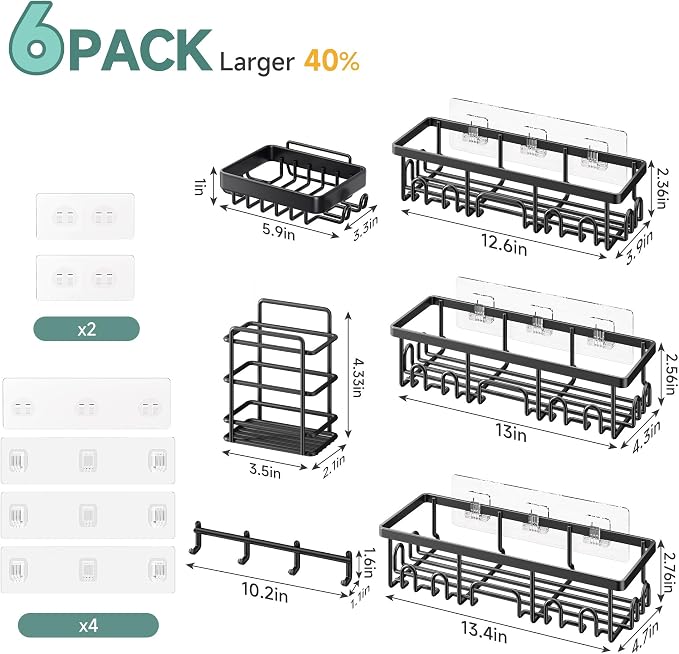 Veken Shower Caddy 6-Pack with Hooks, Bathroom Organizers & Storage - Image 8