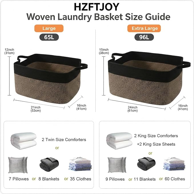 96L Laundry Basket with Handles, Extra Blanket Basket - Image 2