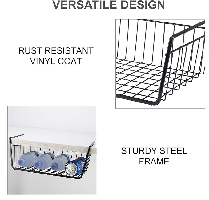 4Pcs Under Shelf Basket Metal Wire Under Cabinet Basket - Image 8