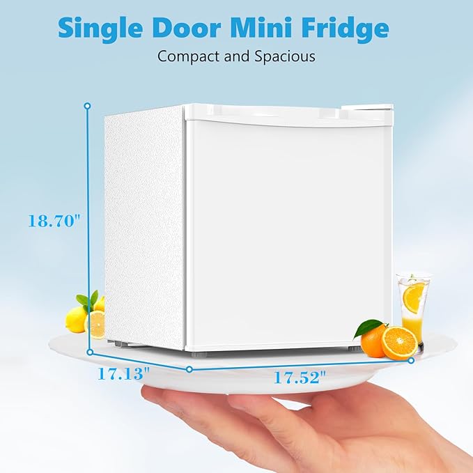 1.6 Cu.ft Mini Fridge with Freezer, Compact Single Reversible Door Refrigerator, Adjustable Thermostat, Ultra Quiet, Energy Efficient for Office, Dorm, Bedroom, Apartment -White