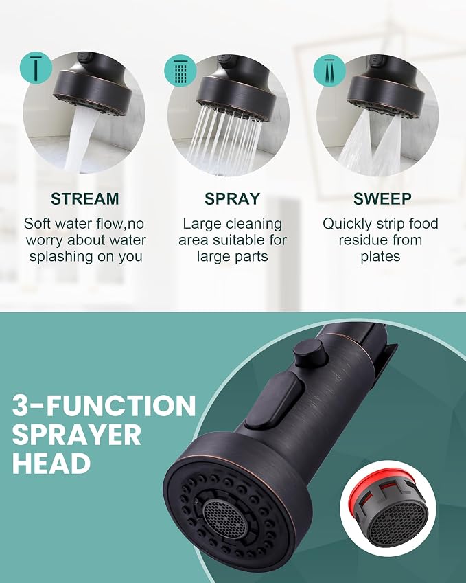 Kitchen Faucet with Pull Down Sprayer: Oil Rubbed Bronze 3-Function Kitchen - Image 7